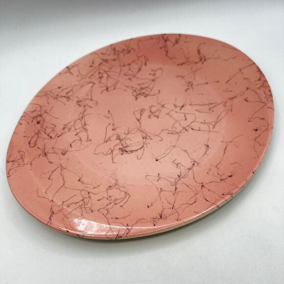 Vtg Pink Oval Serving Platter Spiderweb MCM 1950s Kitchen Blue Ridge Retro13.5" - Picture 2 of 7